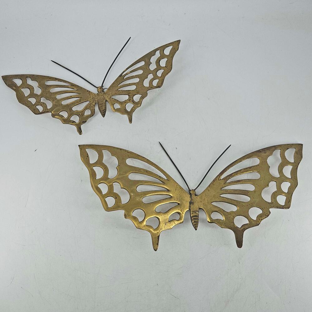 Set of 2 Vintage Mid Century Modern solid brass butterfly Wall Art decor
